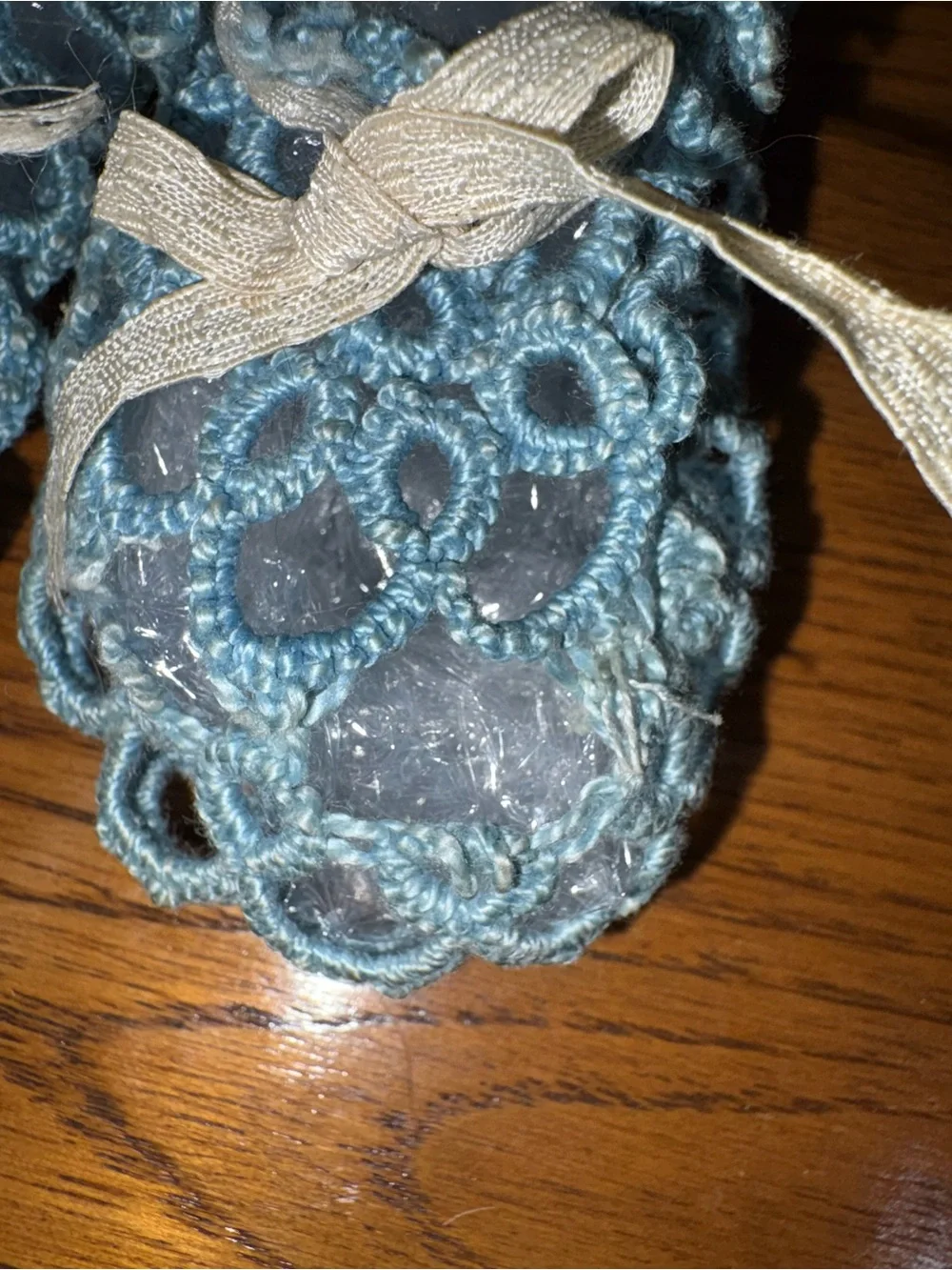 Vintage Tatted Blue Baby Shoes Made in 1952
